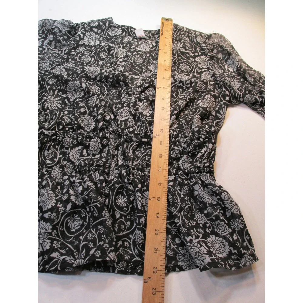Old Navy Womens Medium Black Floral Peasant Blouse Boho Smocked Puff Sleeve